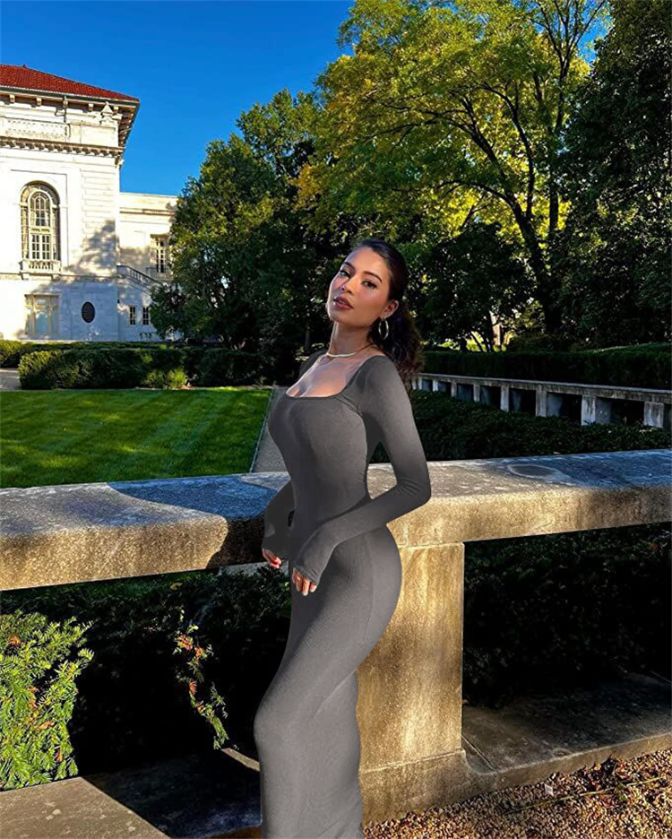 Women Clothing Dress sexy dress Women U-neck ribbed dress