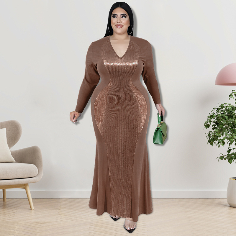Plus Size Dress Wholesale Supply Long Sleeve Beaded Dress
