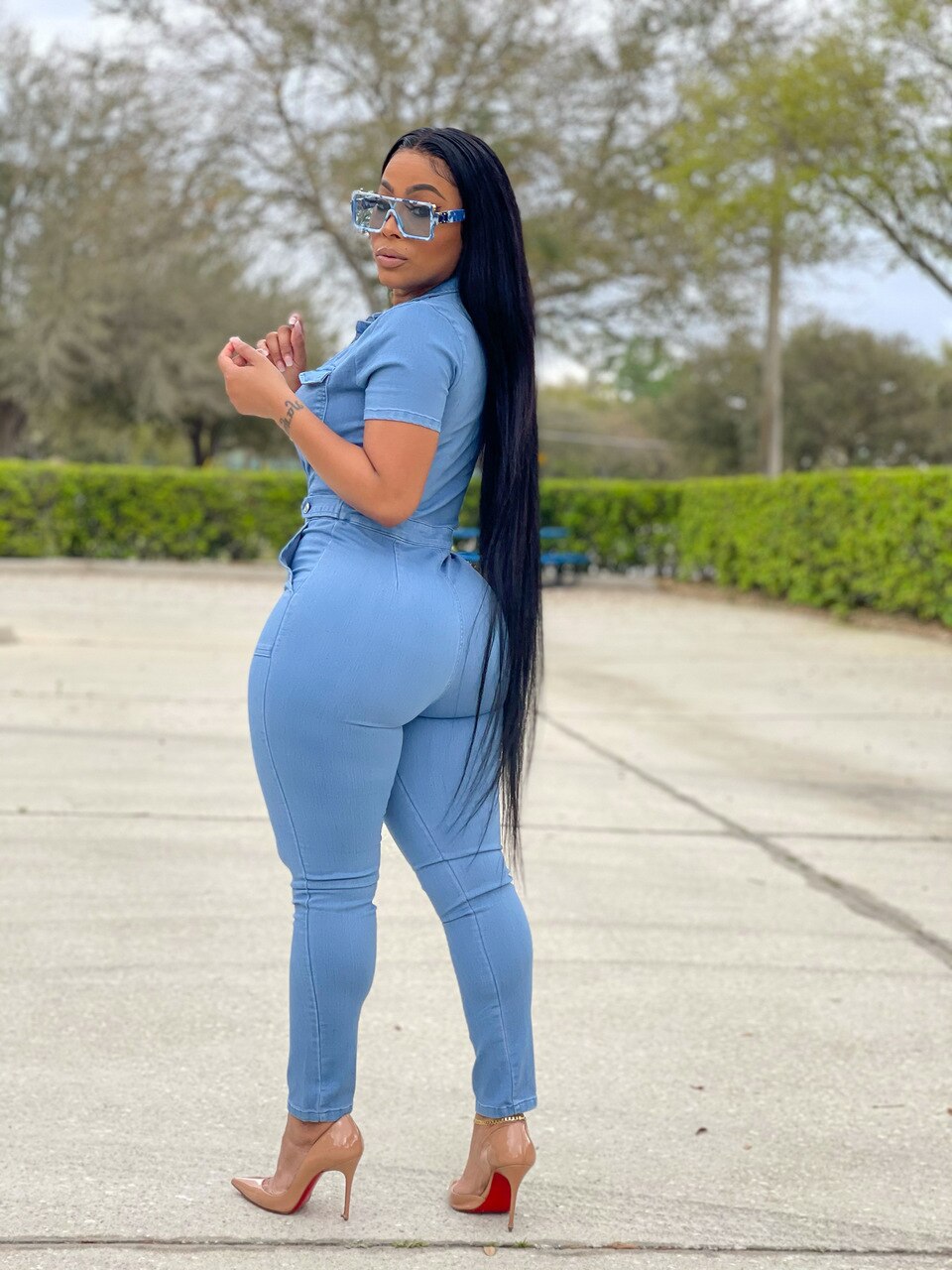 Casual fashion denim slim Jumpsuit