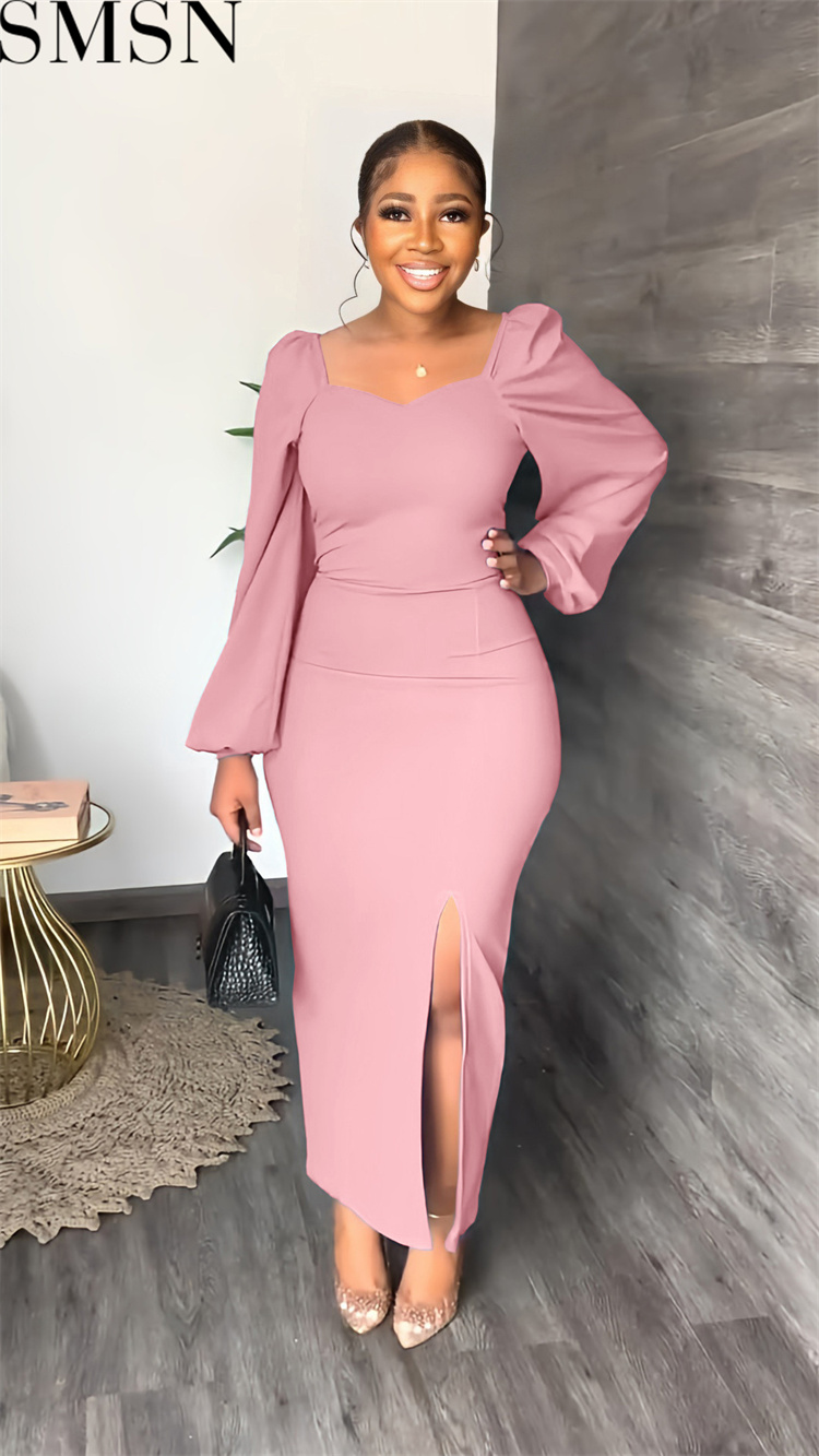 Fashion dress for women chiffon sleeves backless zipper sexy sheath split dress