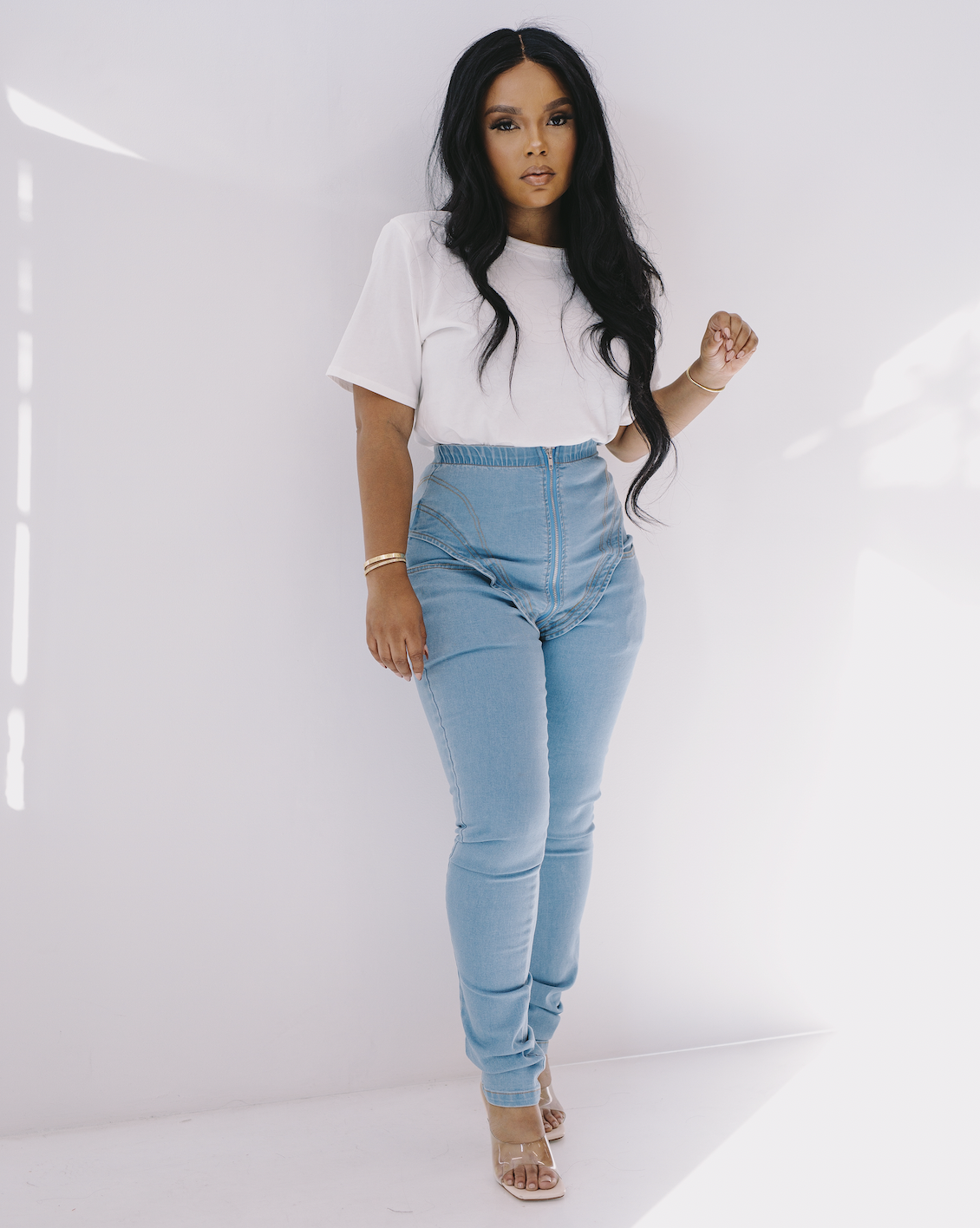 Sexy fashion elastic high waist jeans