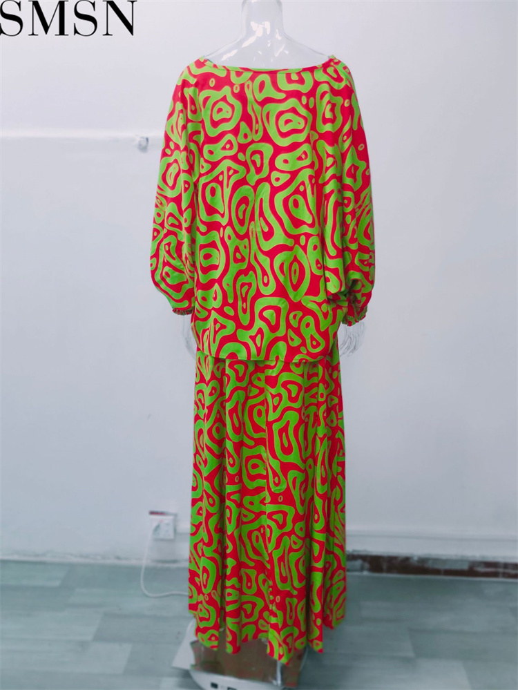 Casual Dress summer New loose plus size print long sleeved top high waist long dress