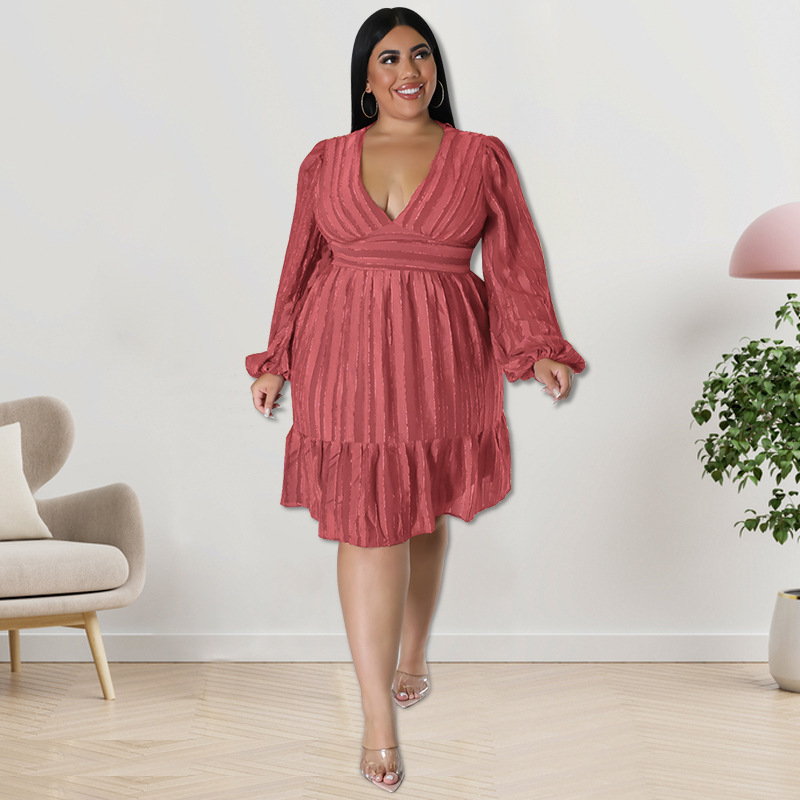 Plus Size Dress European and American women clothes wholesale supply Jacquard striped dress