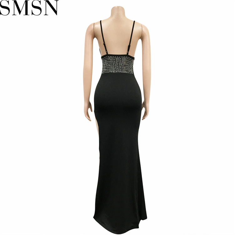 Fashion women dress Amazon new night club style rhinestone sexy strap irregular long dress