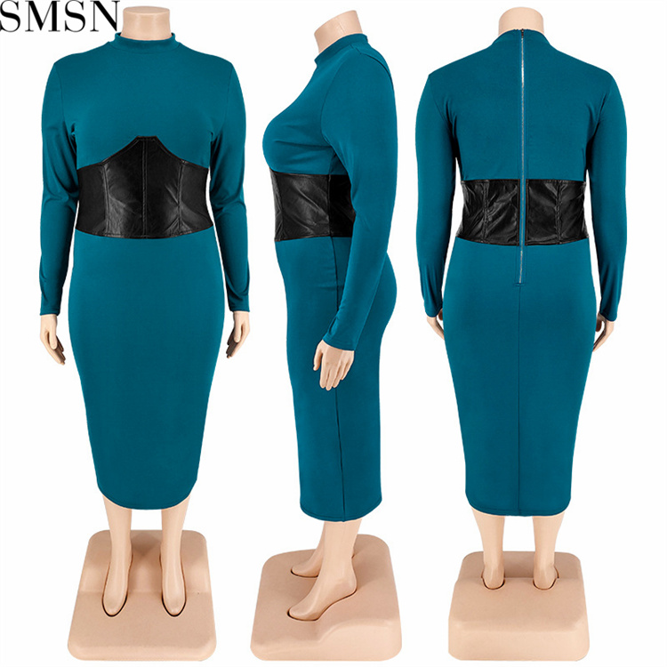 Plus Size Dress large size fall women clothing wholesale supply zipper hit leather one step dress