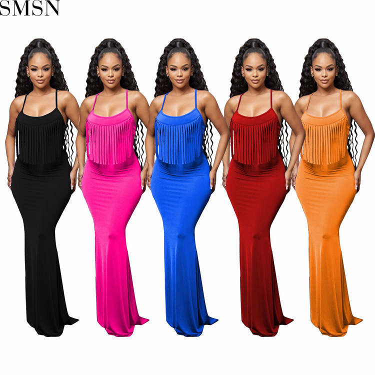 Casual Dress  European and American women sexy fashion halter neck tie halter fringed dress