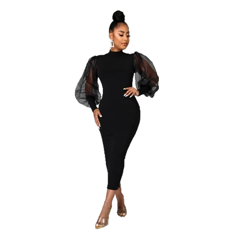 Celebrity Temperament Hepburn Style Black Mesh Stitching Dress