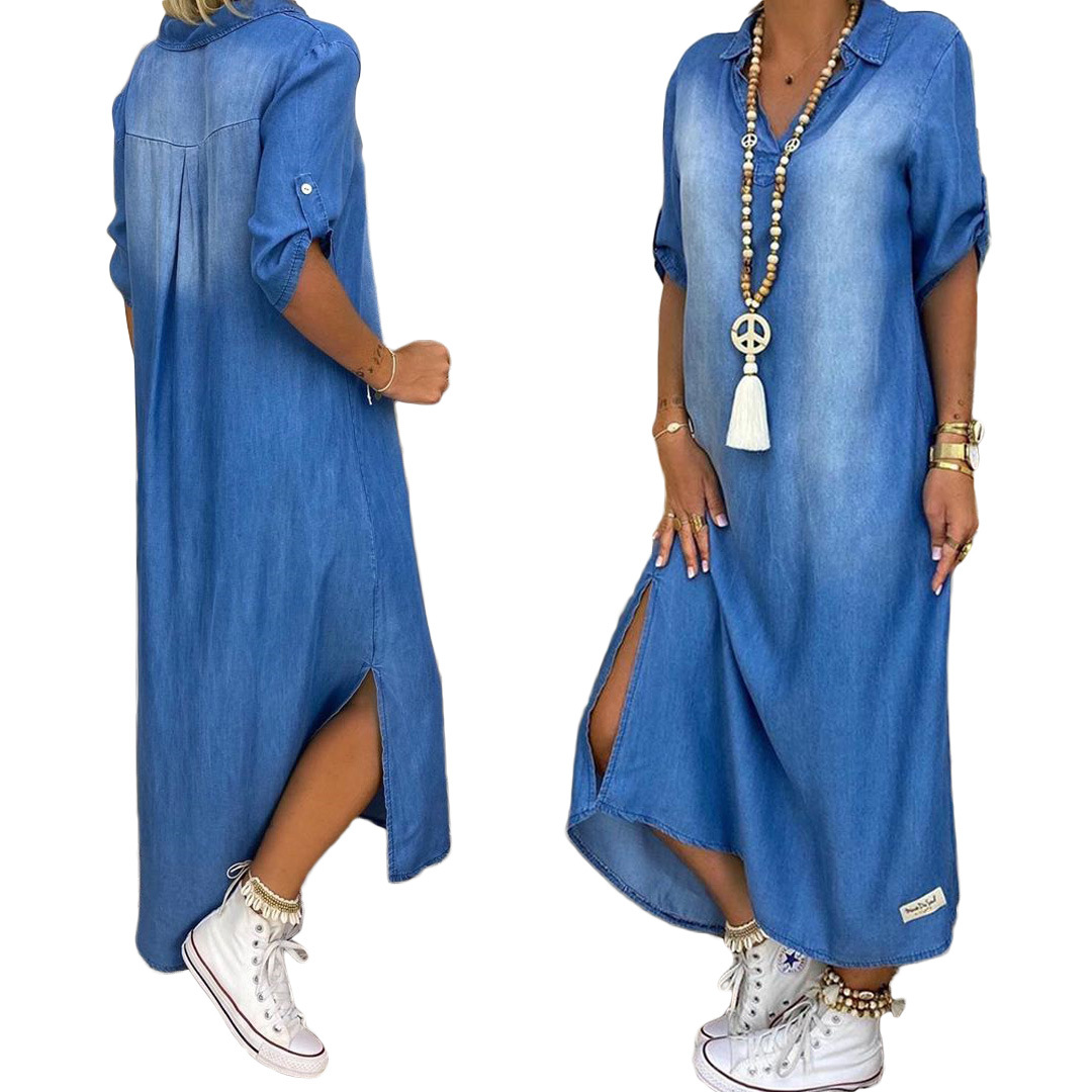 Washed denim loose dress