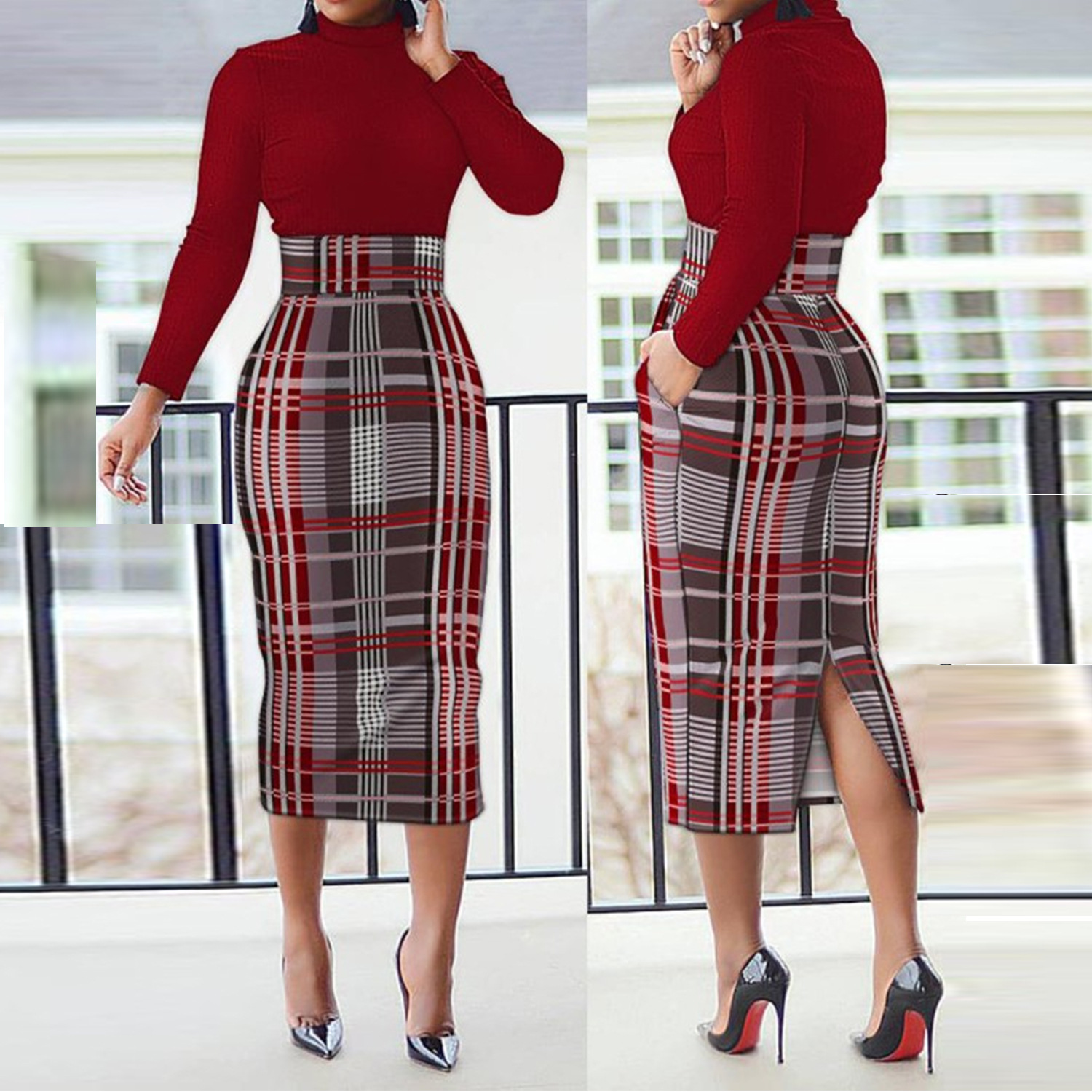 Oversize sexy printed hip long sleeve dress