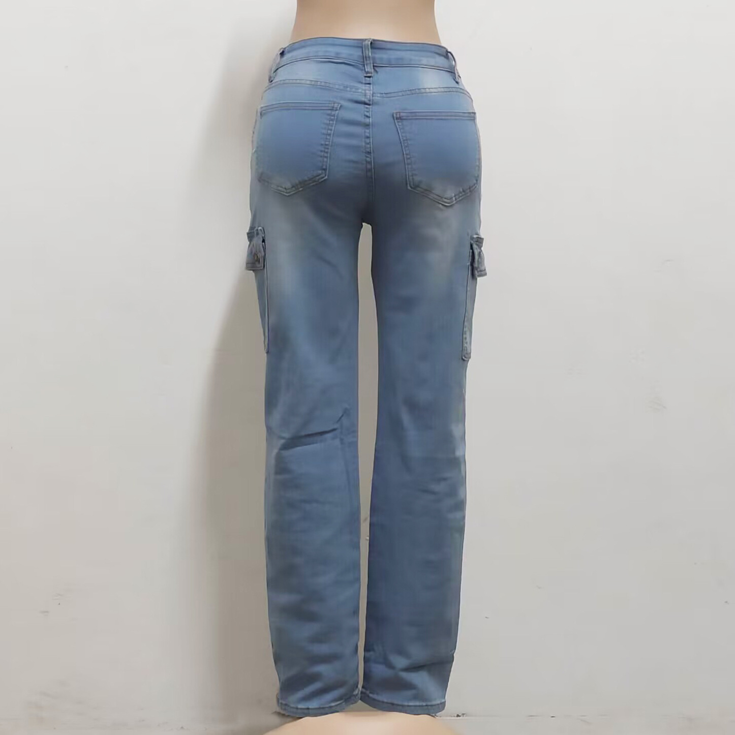 Fashion Pocket High Waist Elastic Slim Fit Straight Leg Pants