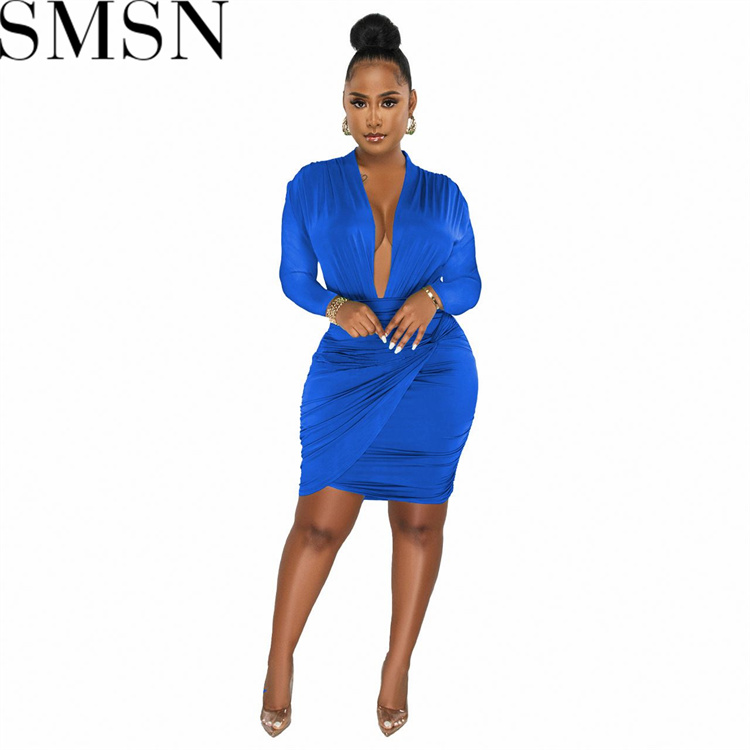 Plus Size Dress Amazon new autumn winter sexy deep V neck twist irregular long sleeve dress