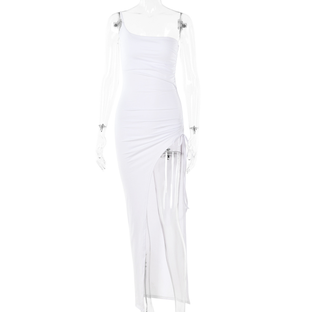 Single Strap Pleated Tight Backless Long Dress