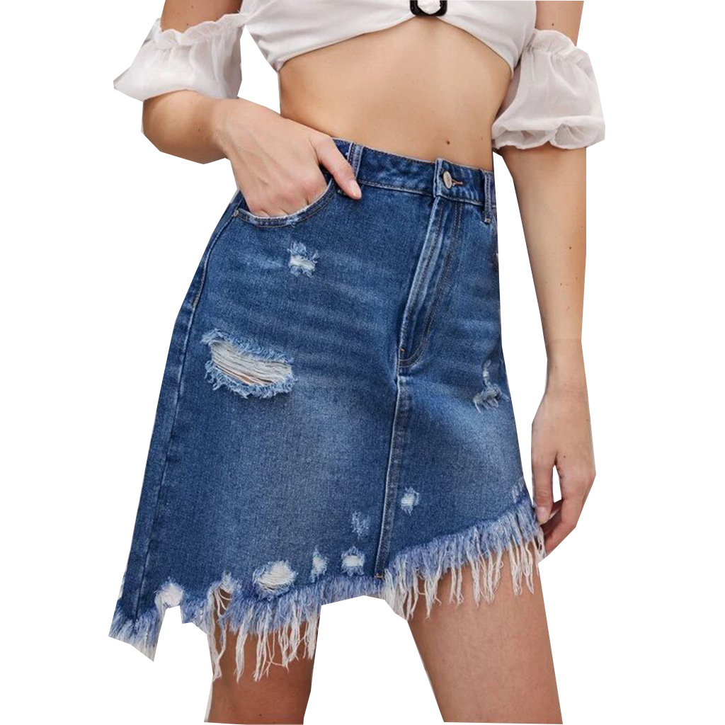 Fashion hole bag hip irregular elastic skirt