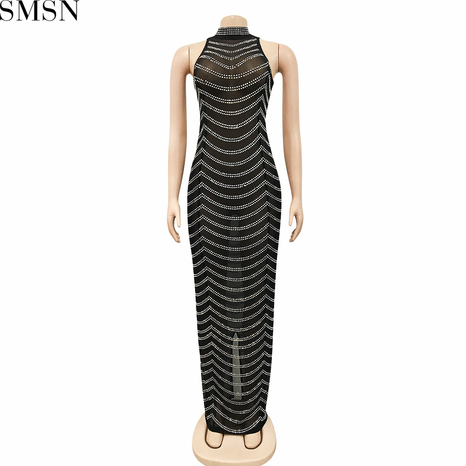 Fashion women dress sexy backless nightclub party formal dress rhinestone see-through dress for women