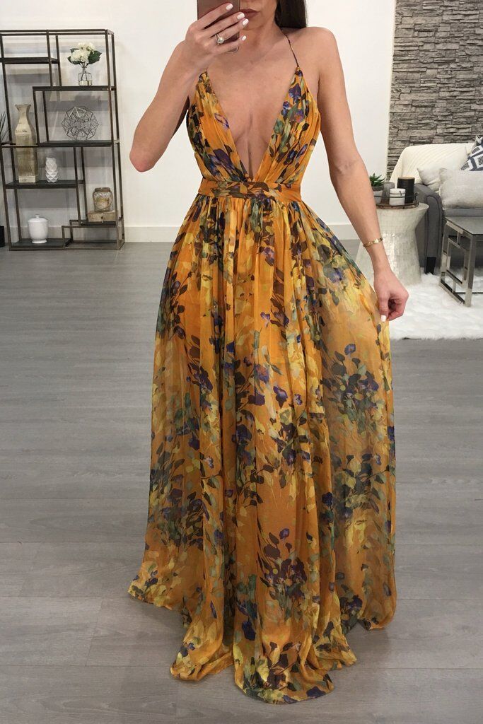 Plus Size Dress Amazon Ebay popular European and American deep V neck backless chiffon dress