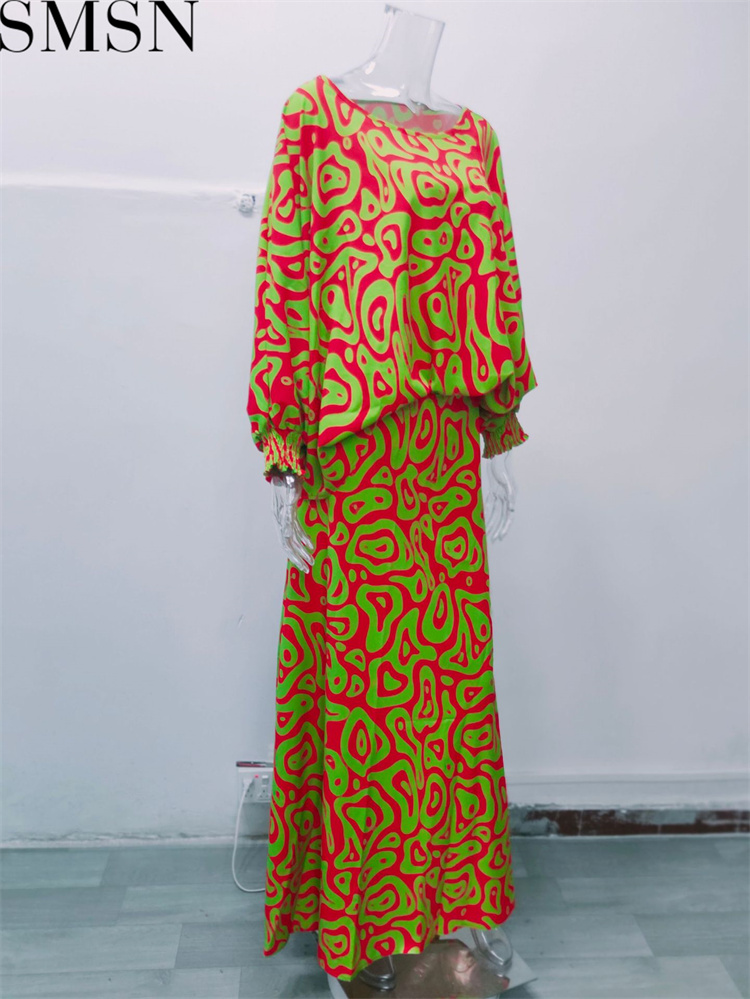 Casual Dress summer New loose plus size print long sleeved top high waist long dress