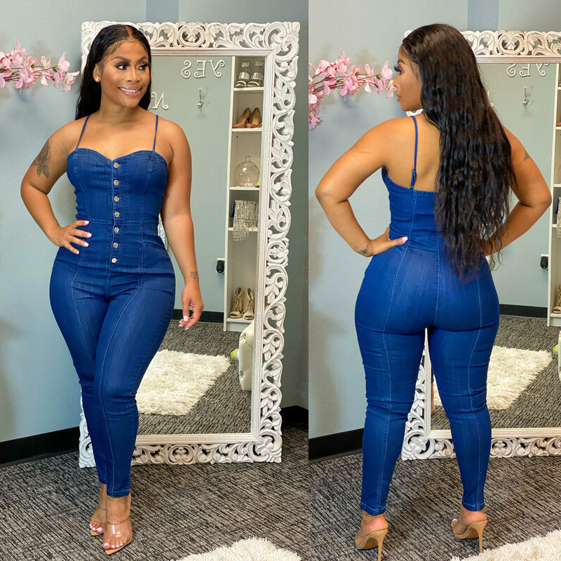 Fashion slim denim Jumpsuit