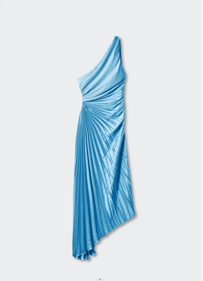 Single Shoulder Pleated Hollow Out Dress(Satin)