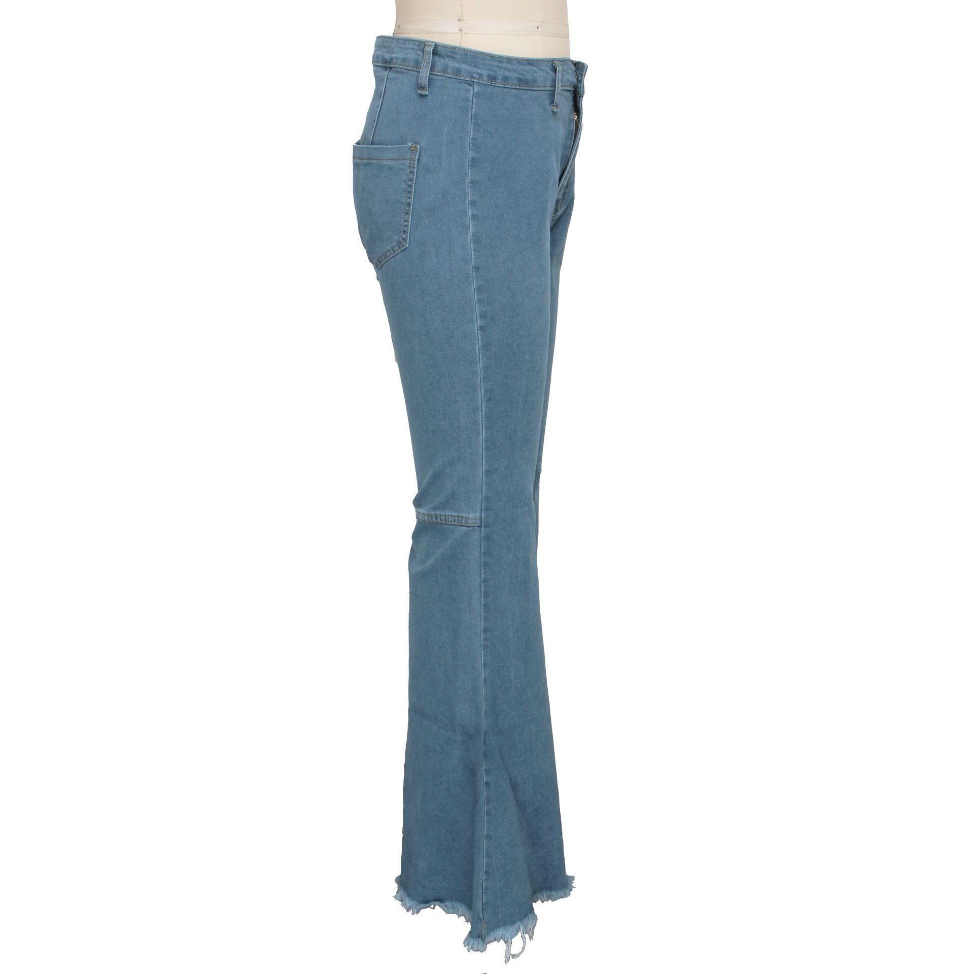 Fashion high waist elastic denim flared pants