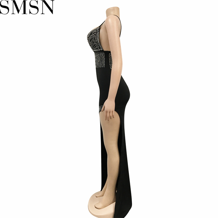 Fashion women dress Amazon new night club style rhinestone sexy strap irregular long dress