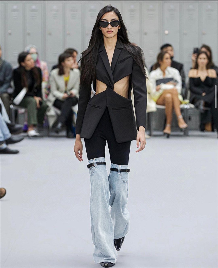 Fashionable knitted stretch washed straight leg wide leg jeans