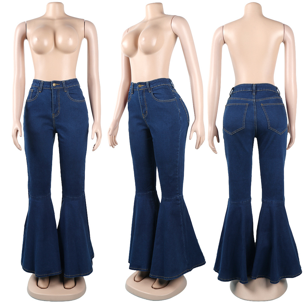 Slim denim wide leg pants