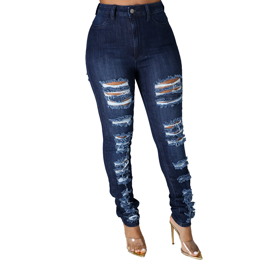 Fashion slim high waist holed jeans Leggings