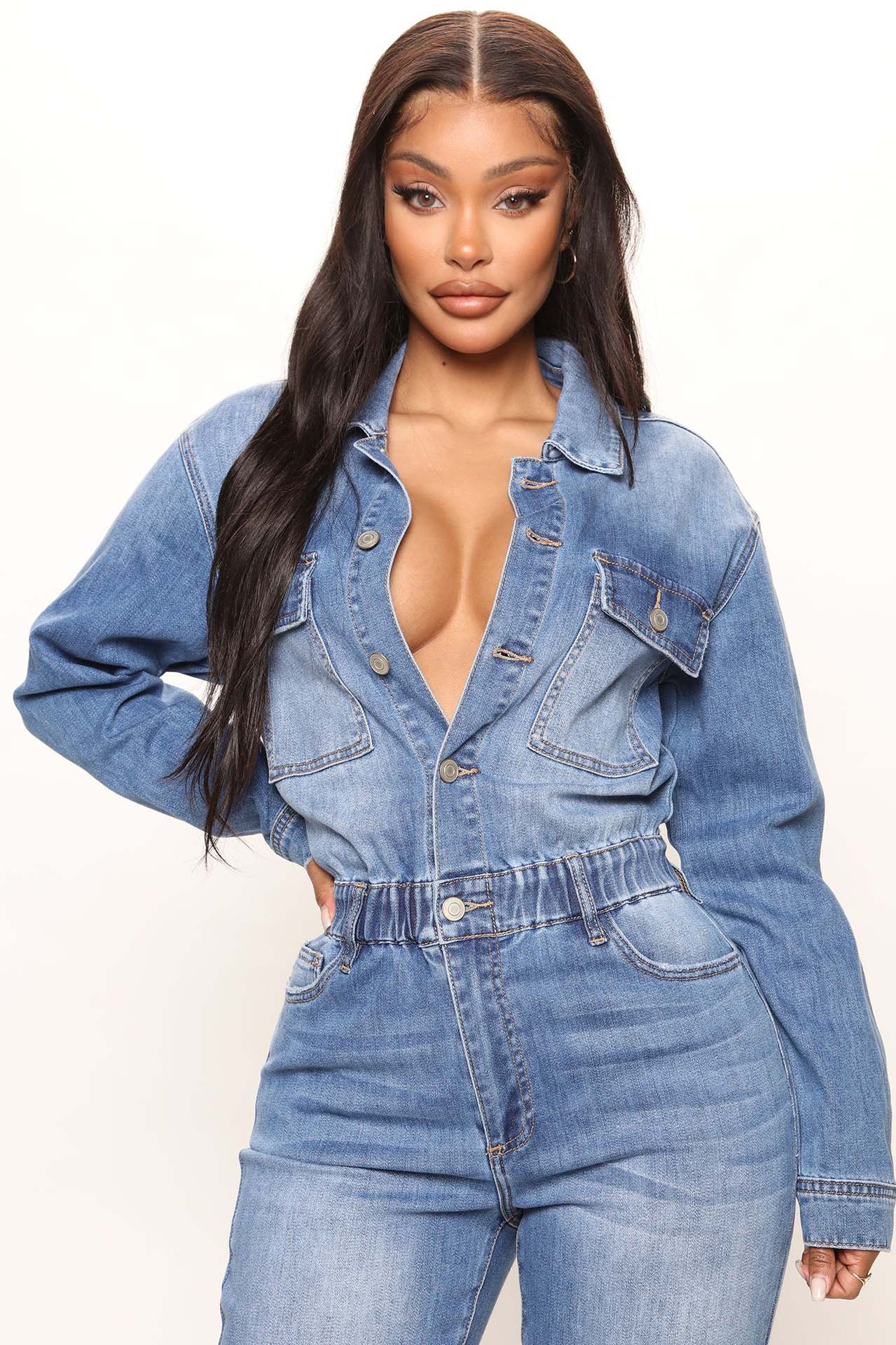 Small toe washing jeans jumpsuit