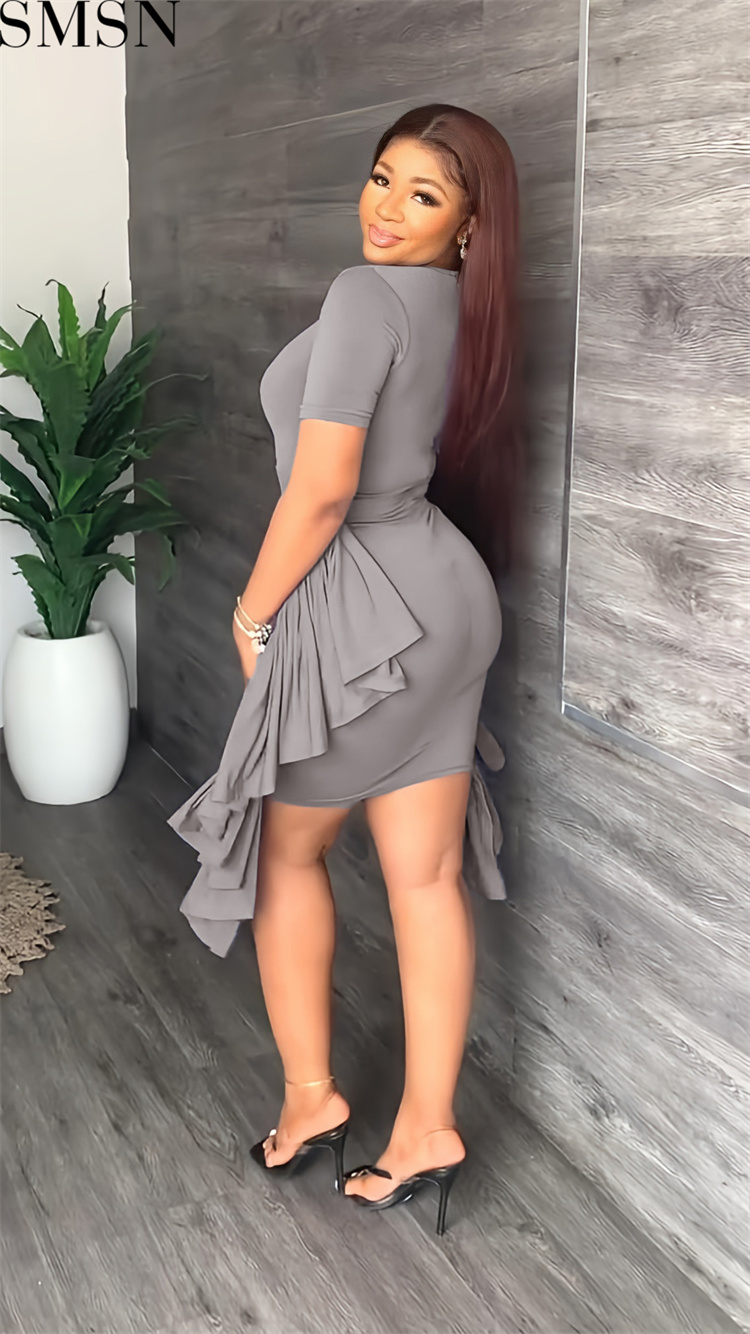 Plus Size Dress European and American AliExpress irregular ruffled slim pleated dress