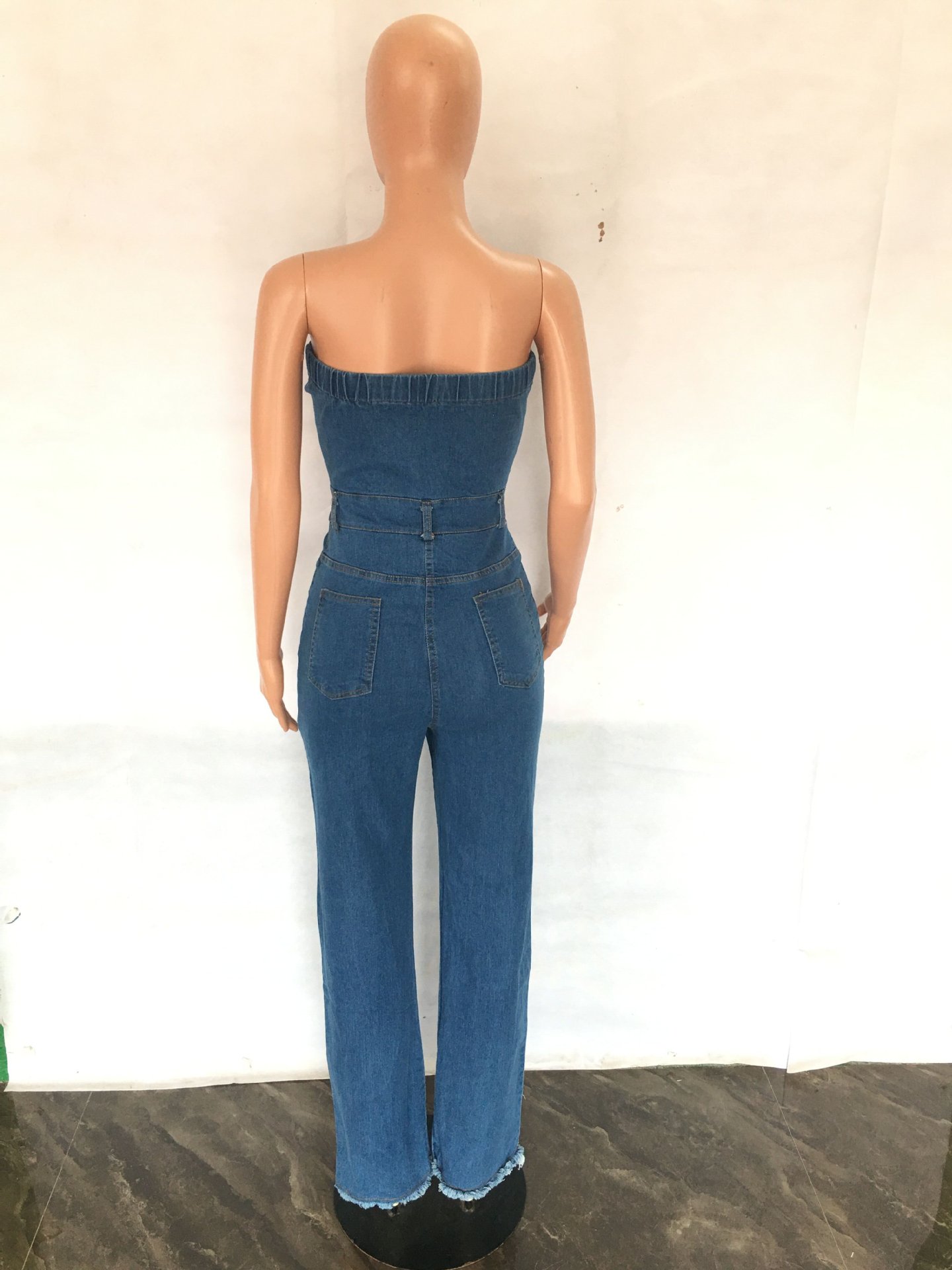 Bra Large Off Shoulder Slim Fit Micro Horn Denim jumpsuit