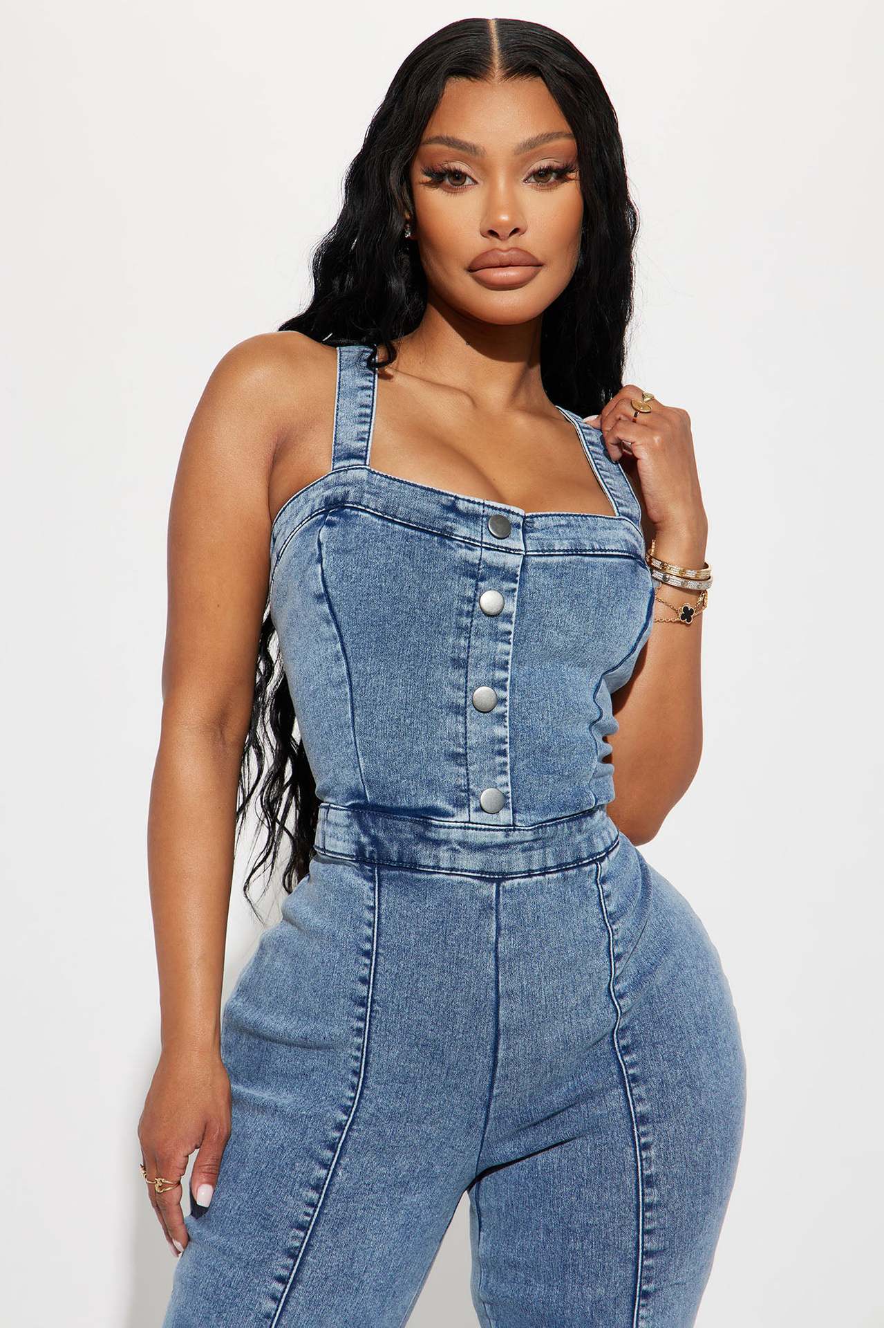 Fashionable casual sexy shoulder strap denim jumpsuit