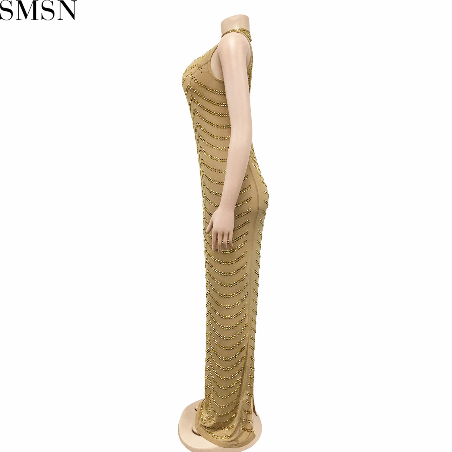 Fashion women dress sexy backless nightclub party formal dress rhinestone see-through dress for women