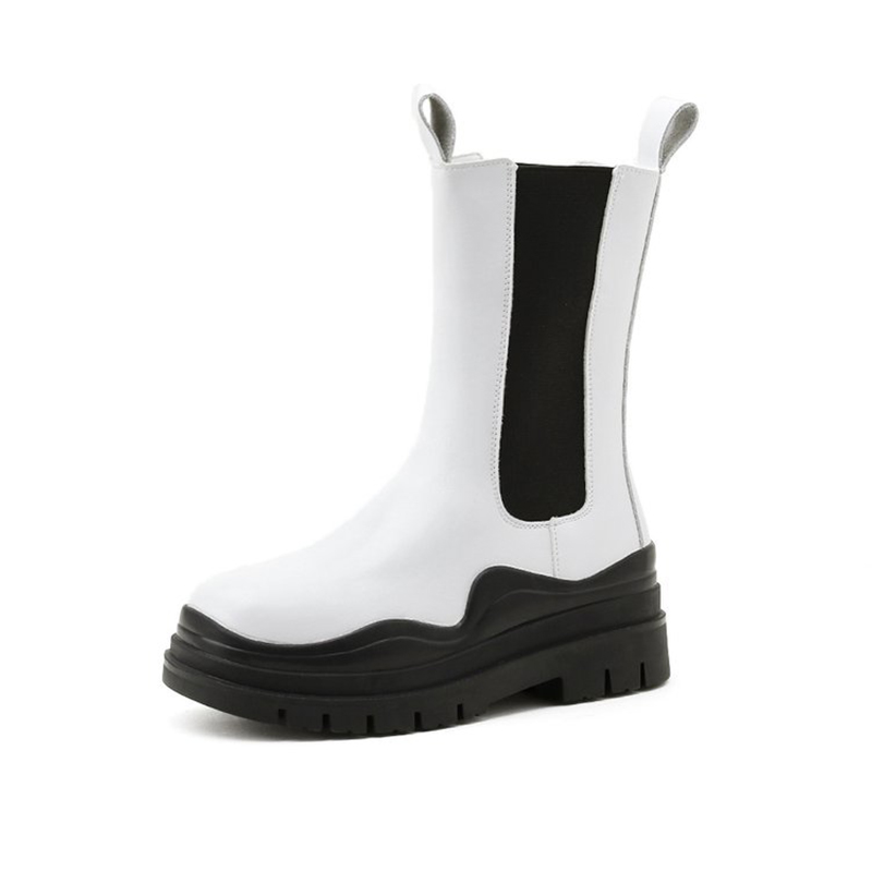 Women Boots Platform Chelsea Chunky Tread Sole Combat Martin Mid-calf Boots 35-40