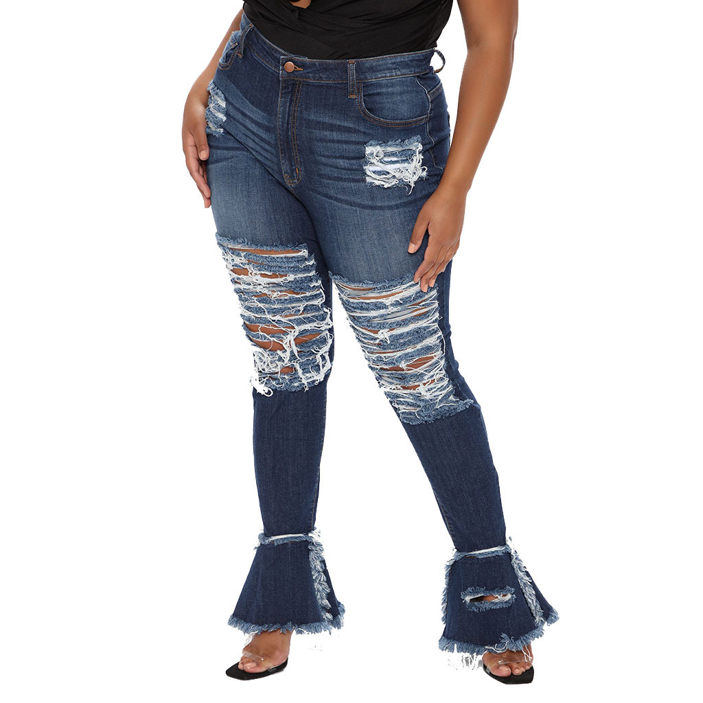 Fashion hole stitching micro flared pants