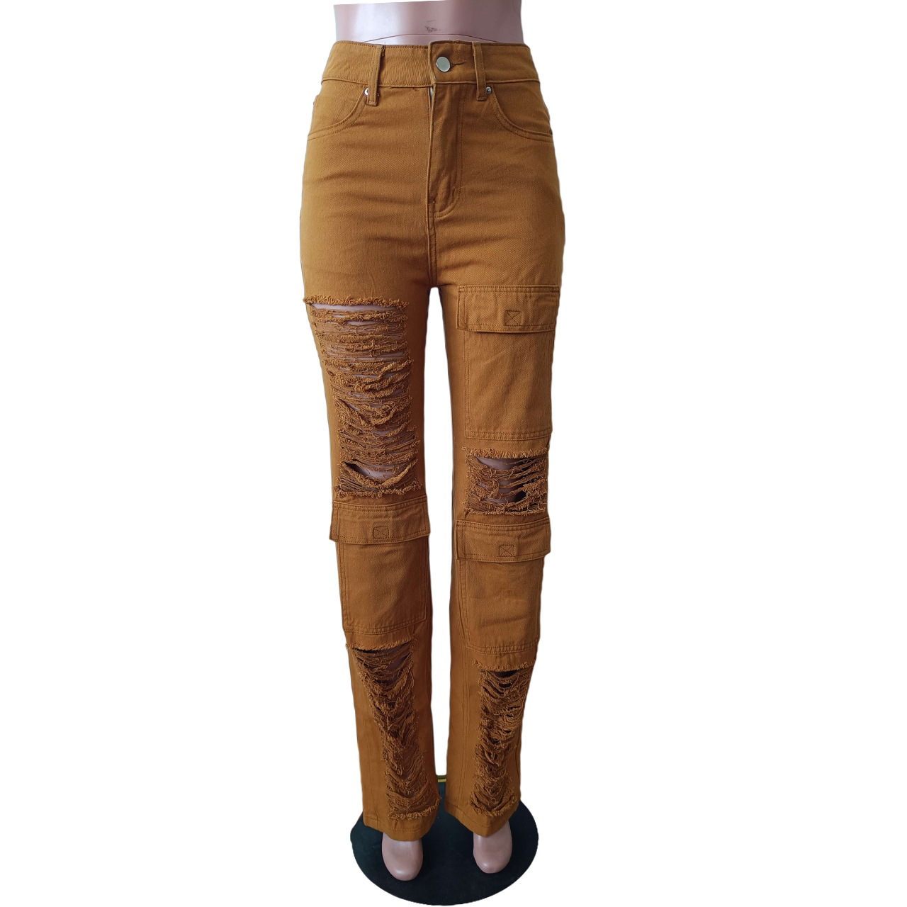 Fashion denim hole suit