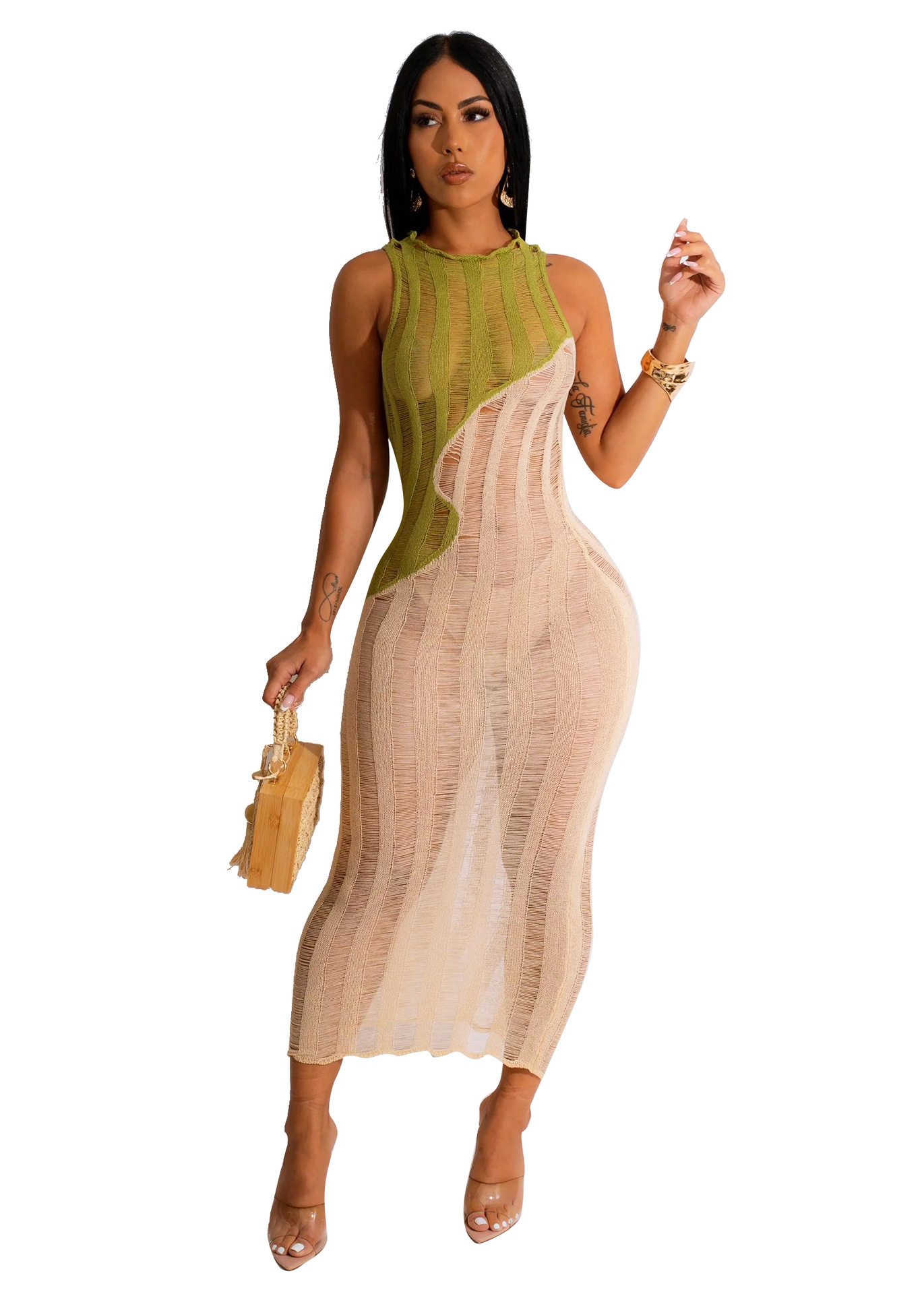 Women'S Sleeveless Panel Knit Beach Dress