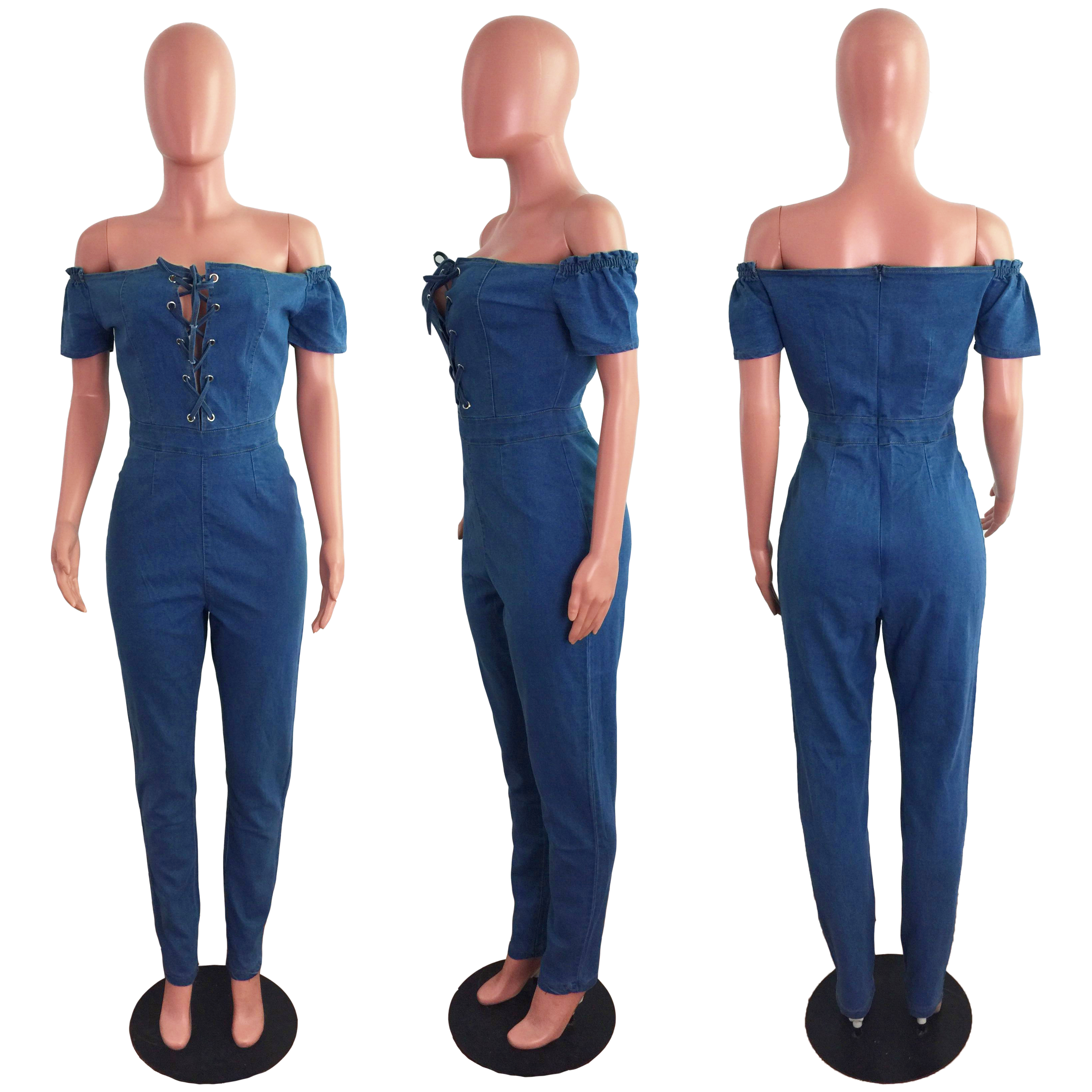 Fashion corns strap sexy denim Jumpsuit