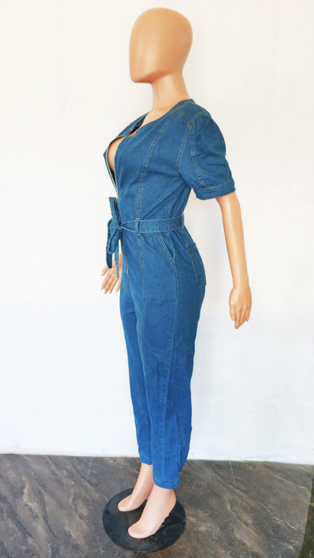 Fashion loose jeans short sleeve Jumpsuit