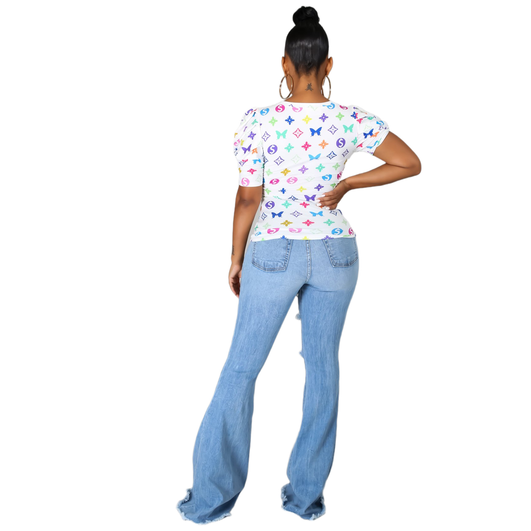 Sexy fashion trend hole elastic flared pants