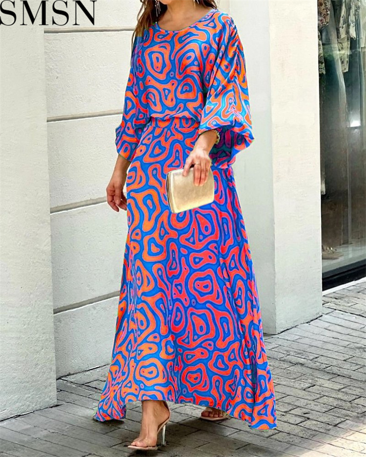 Casual Dress summer New loose plus size print long sleeved top high waist long dress