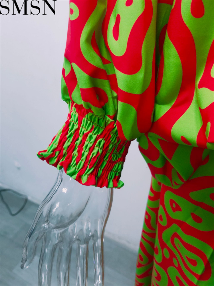 Casual Dress summer New loose plus size print long sleeved top high waist long dress