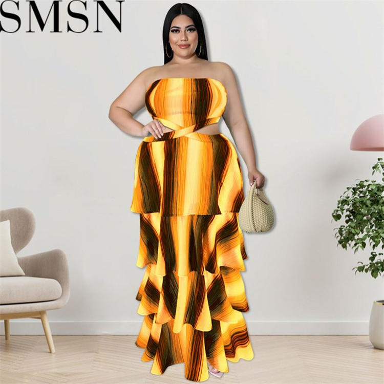 Plus Size Dress Wholesale Tube Top Vertical Bar Large Swing Dress