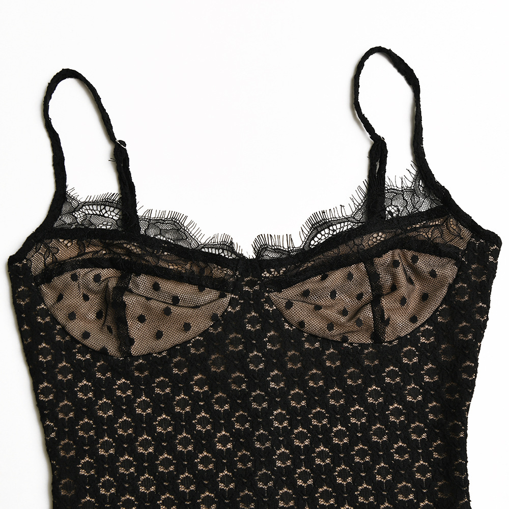 Sexy Strap Tight Long Dress Split Dotted Dress