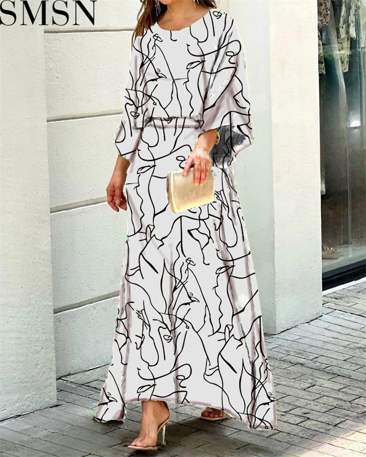 Casual Dress summer New loose plus size print long sleeved top high waist long dress