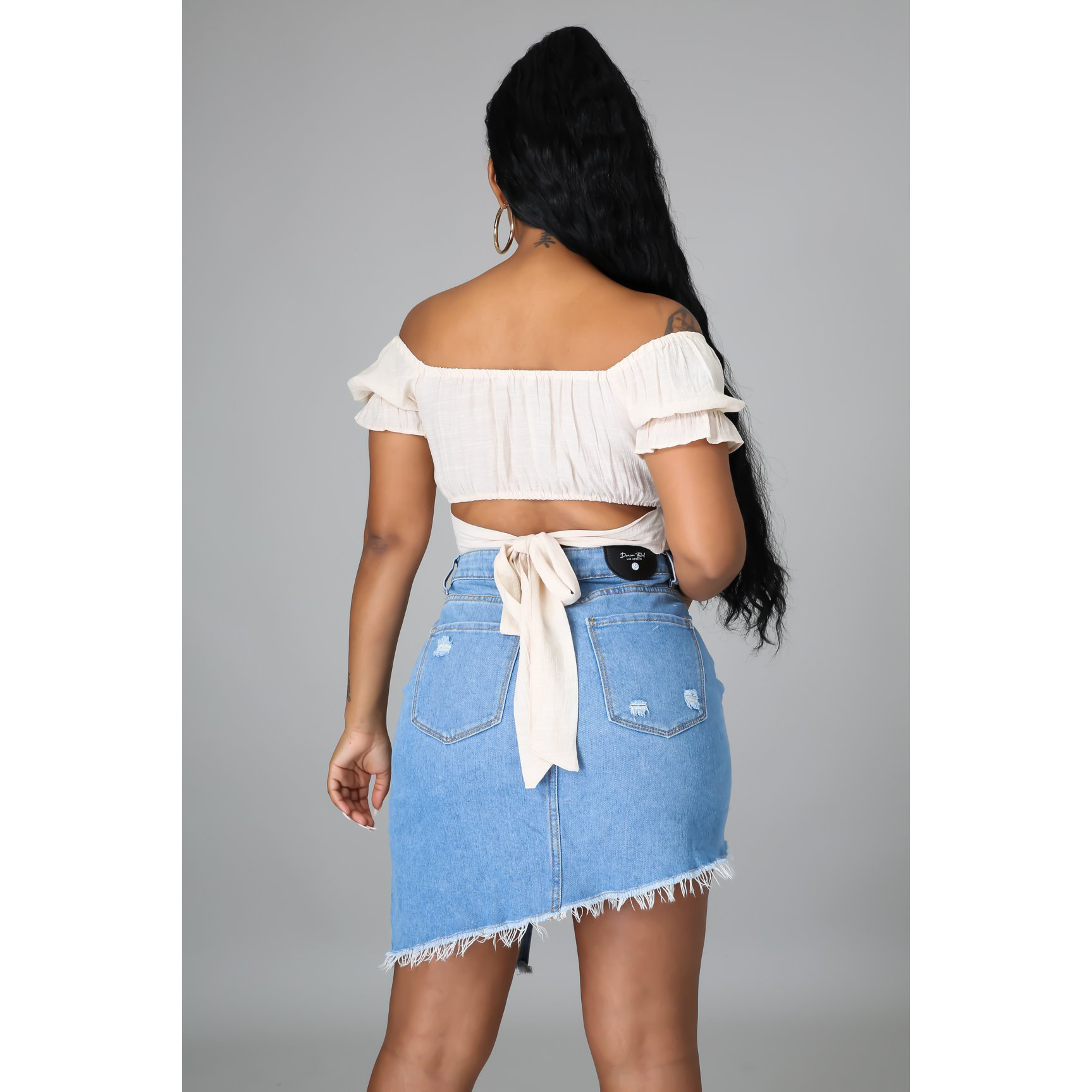 Sexy hole irregular straight denim skirt