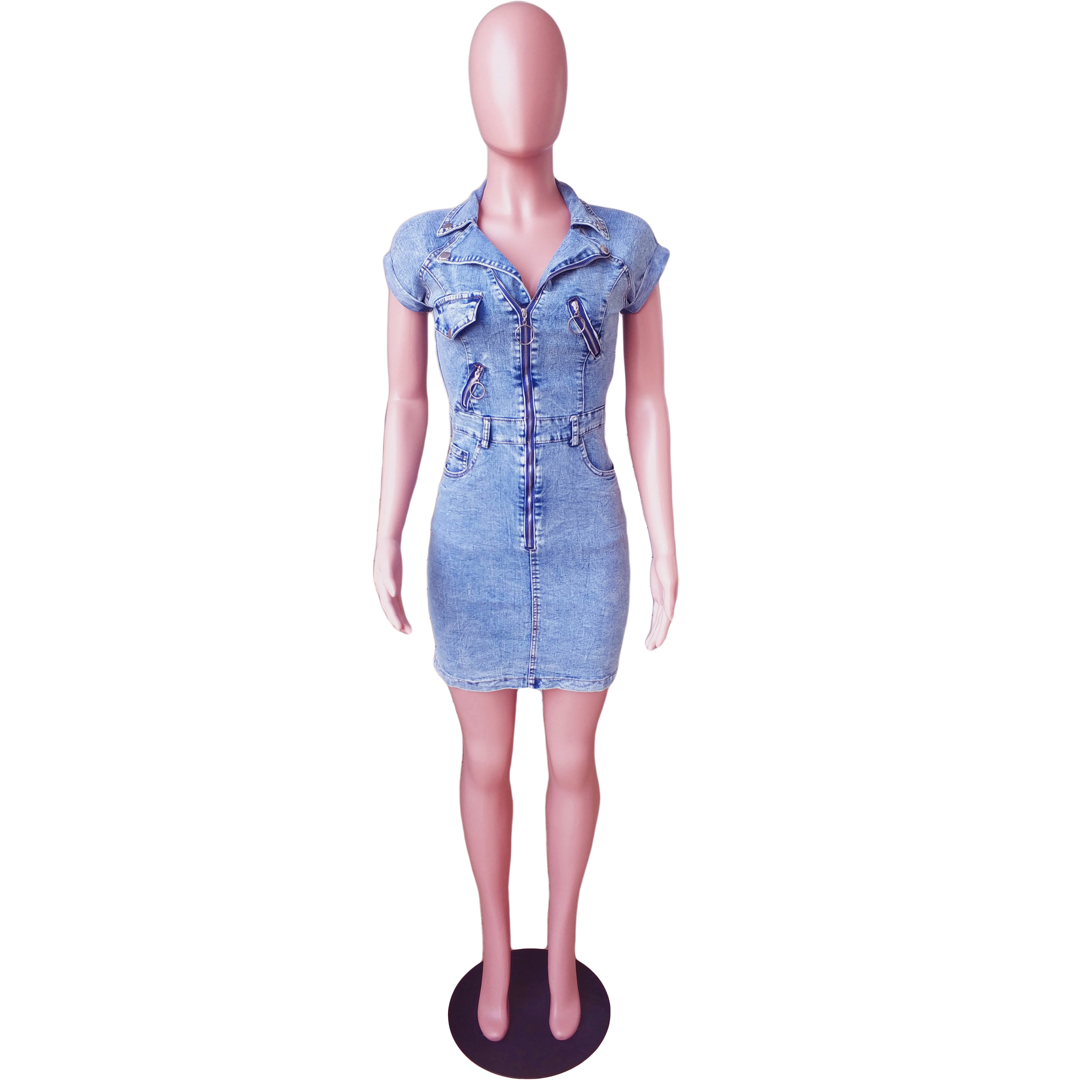 Sexy zipper denim bag hip dress