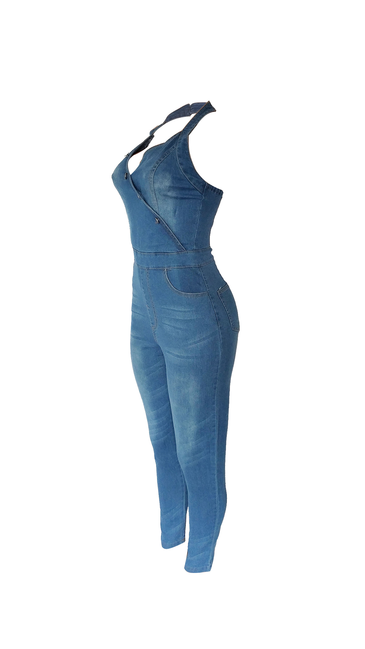 Denim slim neck Jumpsuit