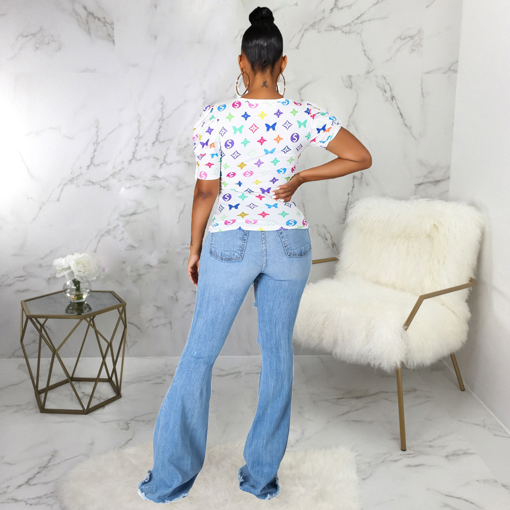 Sexy fashion trend hole elastic flared pants