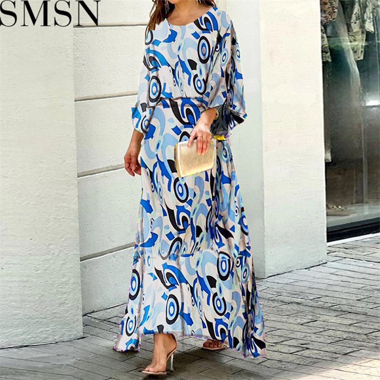 Casual Dress summer New loose plus size print long sleeved top high waist long dress