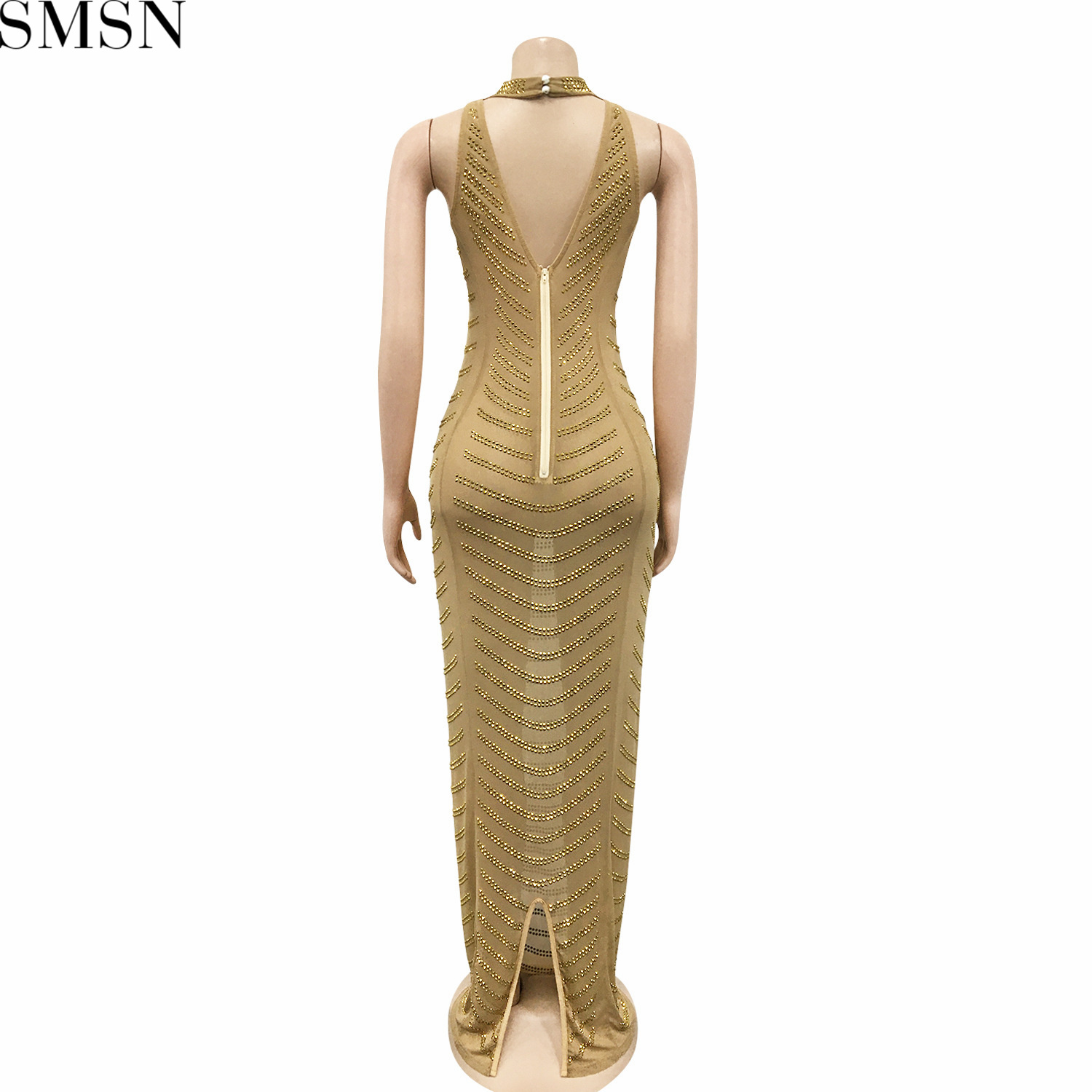 Fashion women dress sexy backless nightclub party formal dress rhinestone see-through dress for women